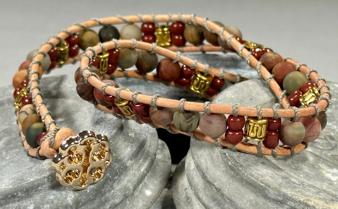 BB5 Matte jasper and gold  double-wrap bracelet