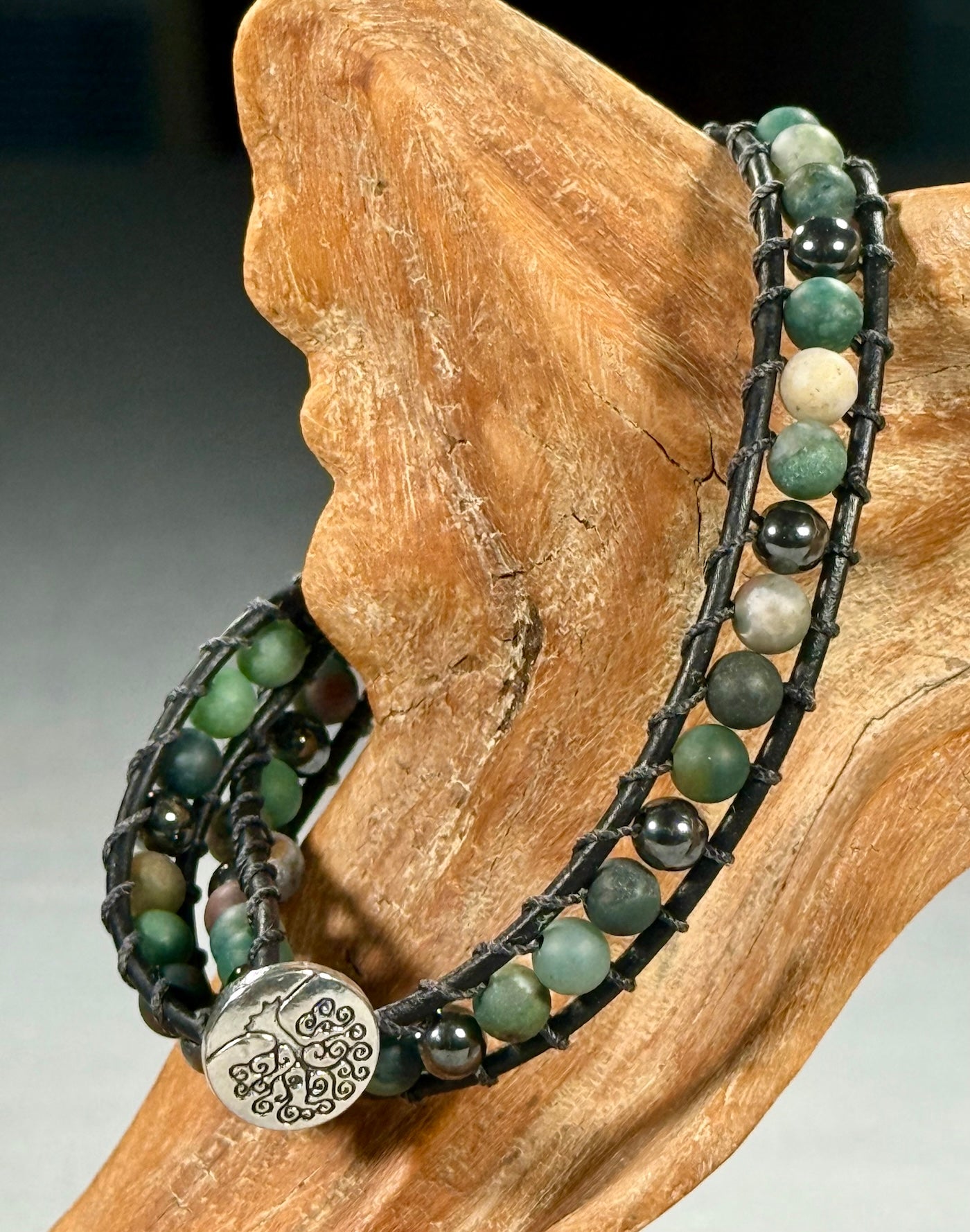 BB6 Matte jasper and hematite double-wrap bracelet