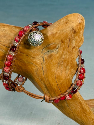BB7 Red beaded double-wrap bracelet
