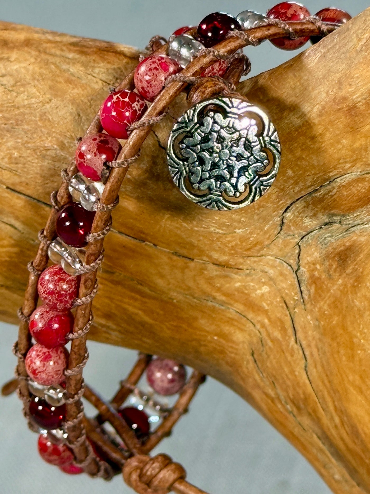 BB7 Red beaded double-wrap bracelet