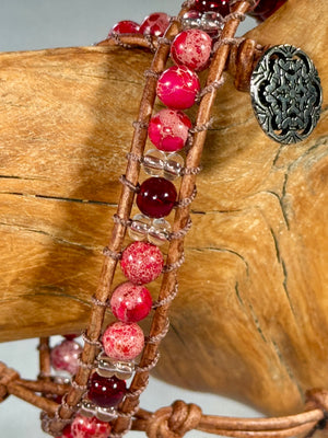 BB7 Red beaded double-wrap bracelet