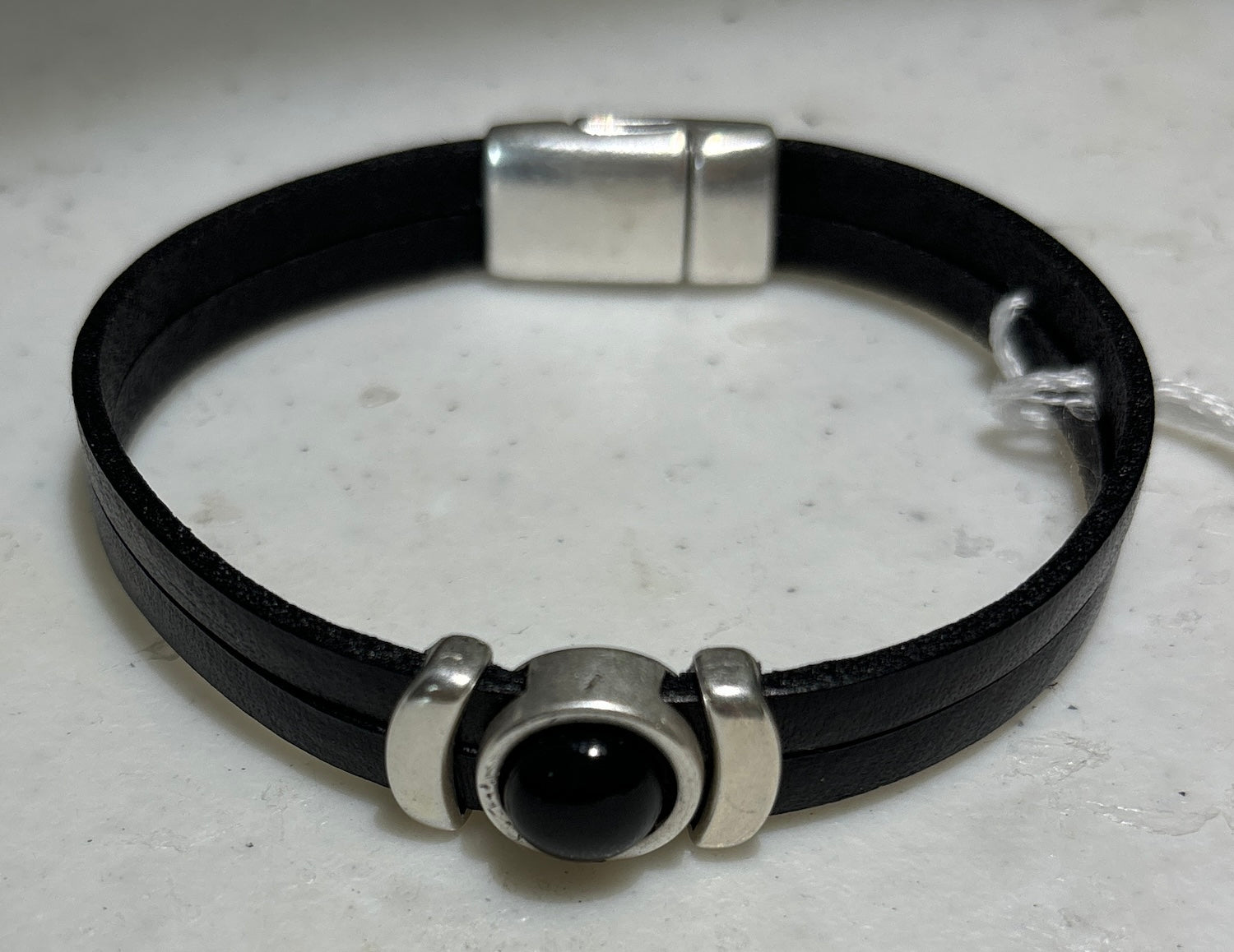 Black Onyx Leather Bracelet