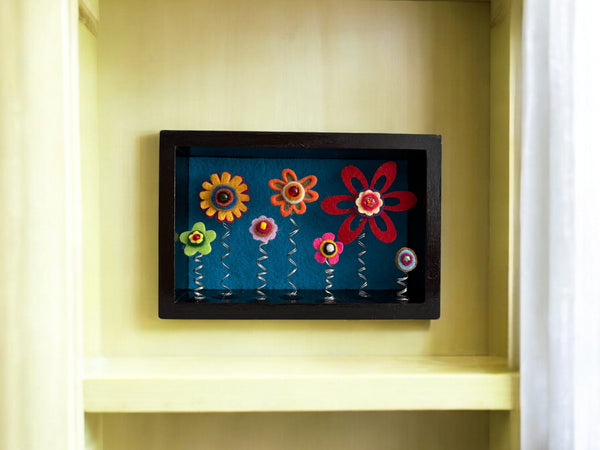 Black Shadow Box with 7 Multi Colored Flowers - Blue Moose Art Gallery