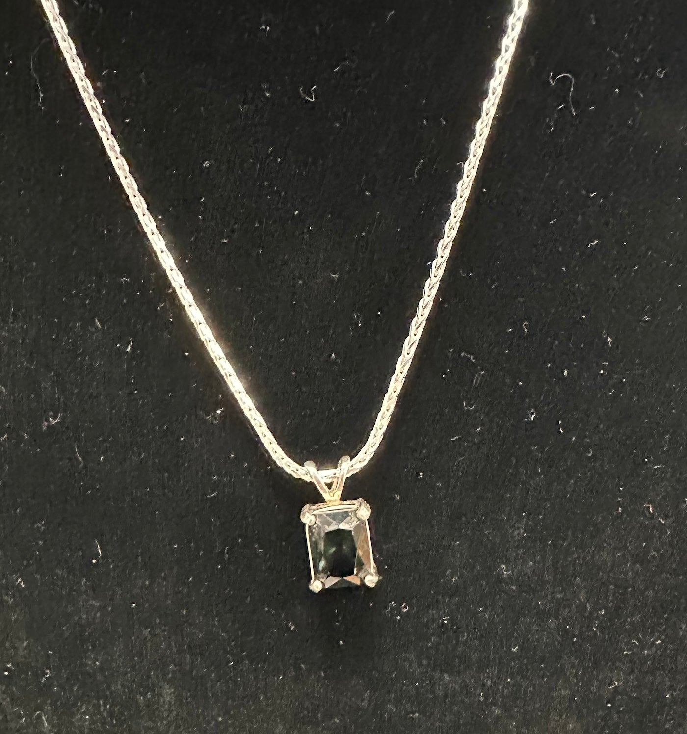 Black Synthetic Stone on Silver Necklace