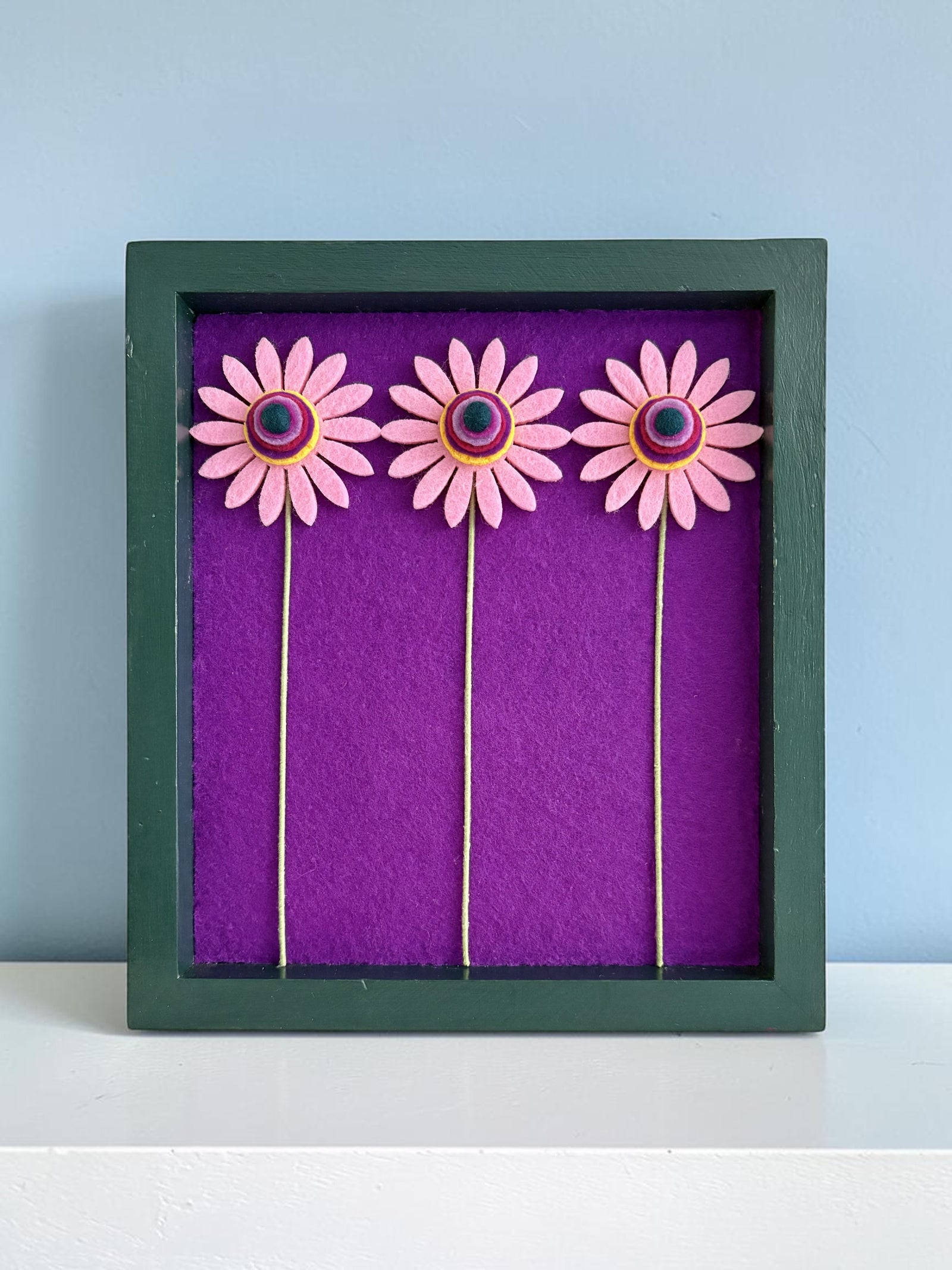 Blue Frame with 3 Pink Flowers