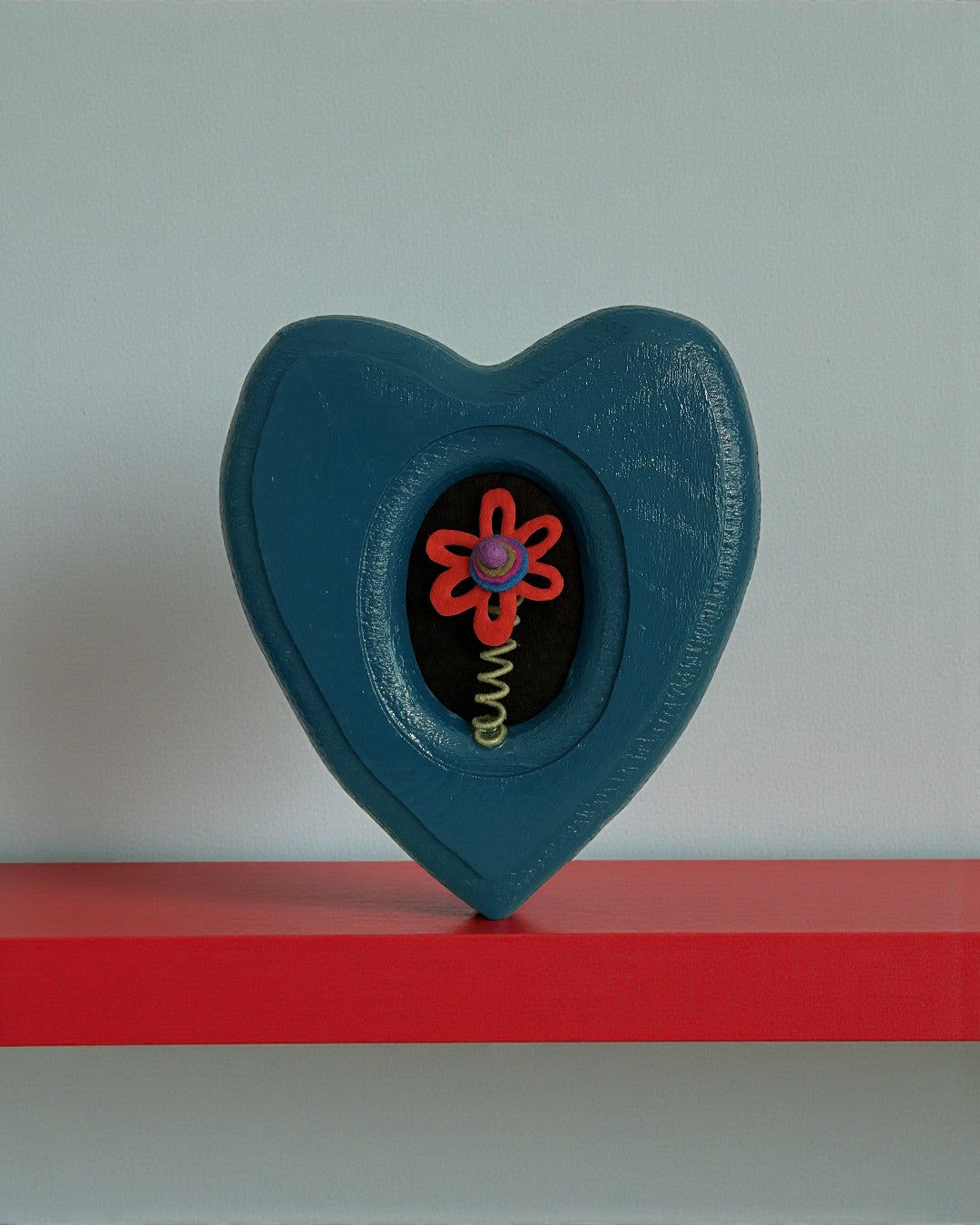 Blue Heart Frame with 1 Red Flower