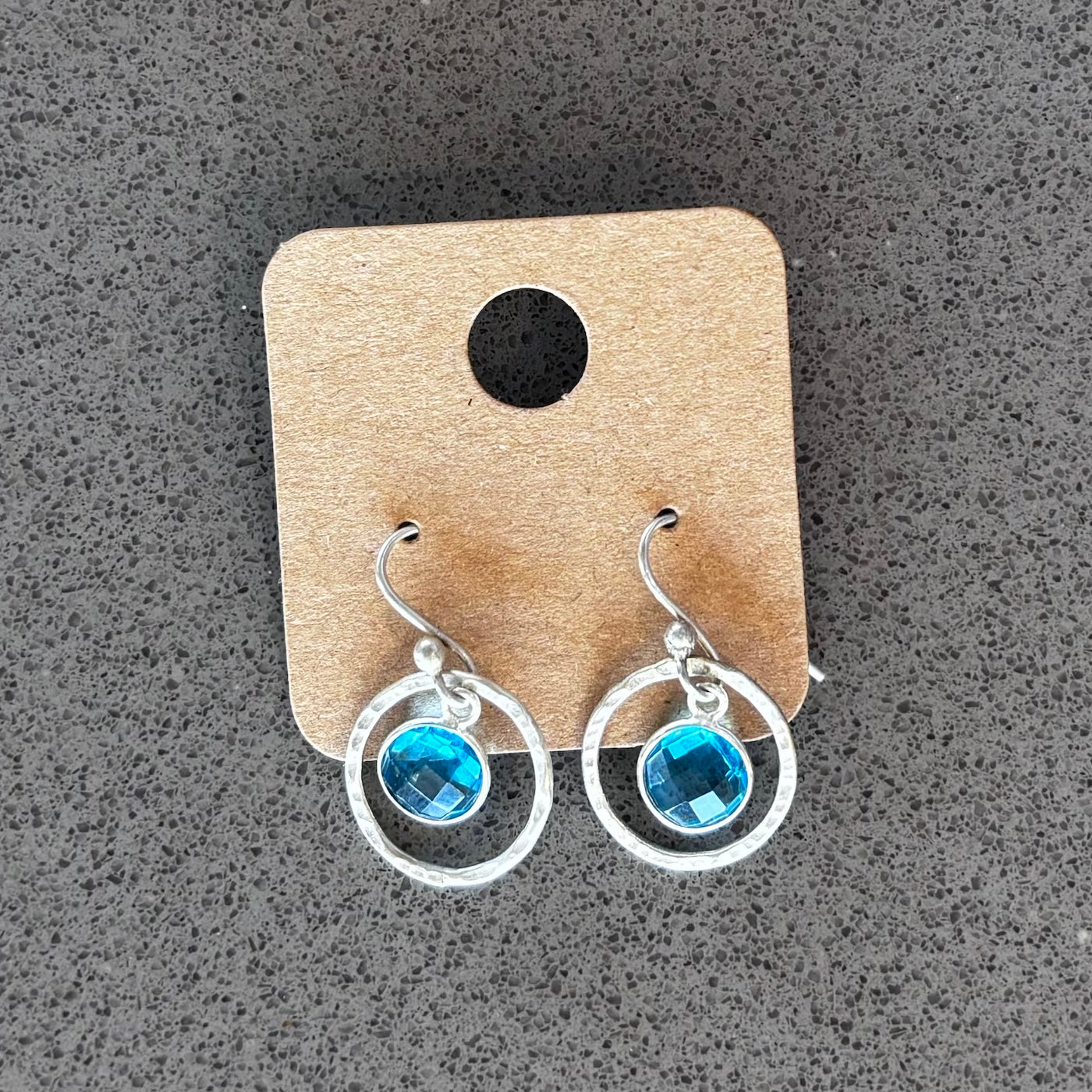 Blue Topaz Hammered Silver Hoops