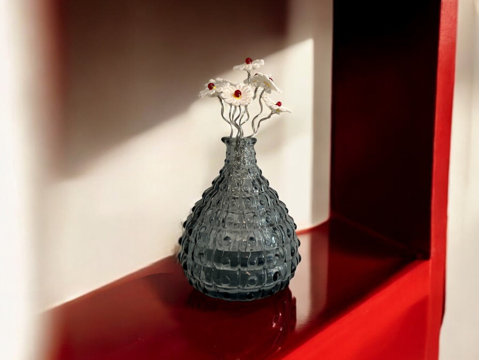 Blue Vase with White Daisy Flowers