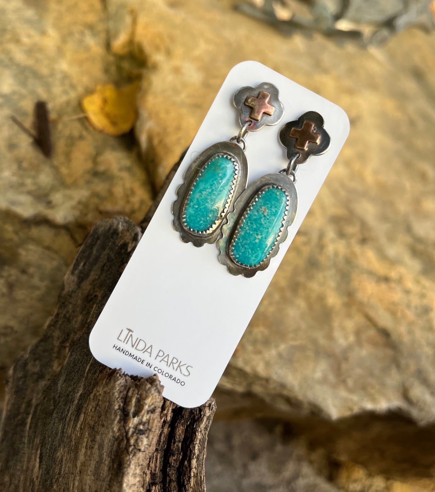 Brass cross Campitos Turquoise Earrings