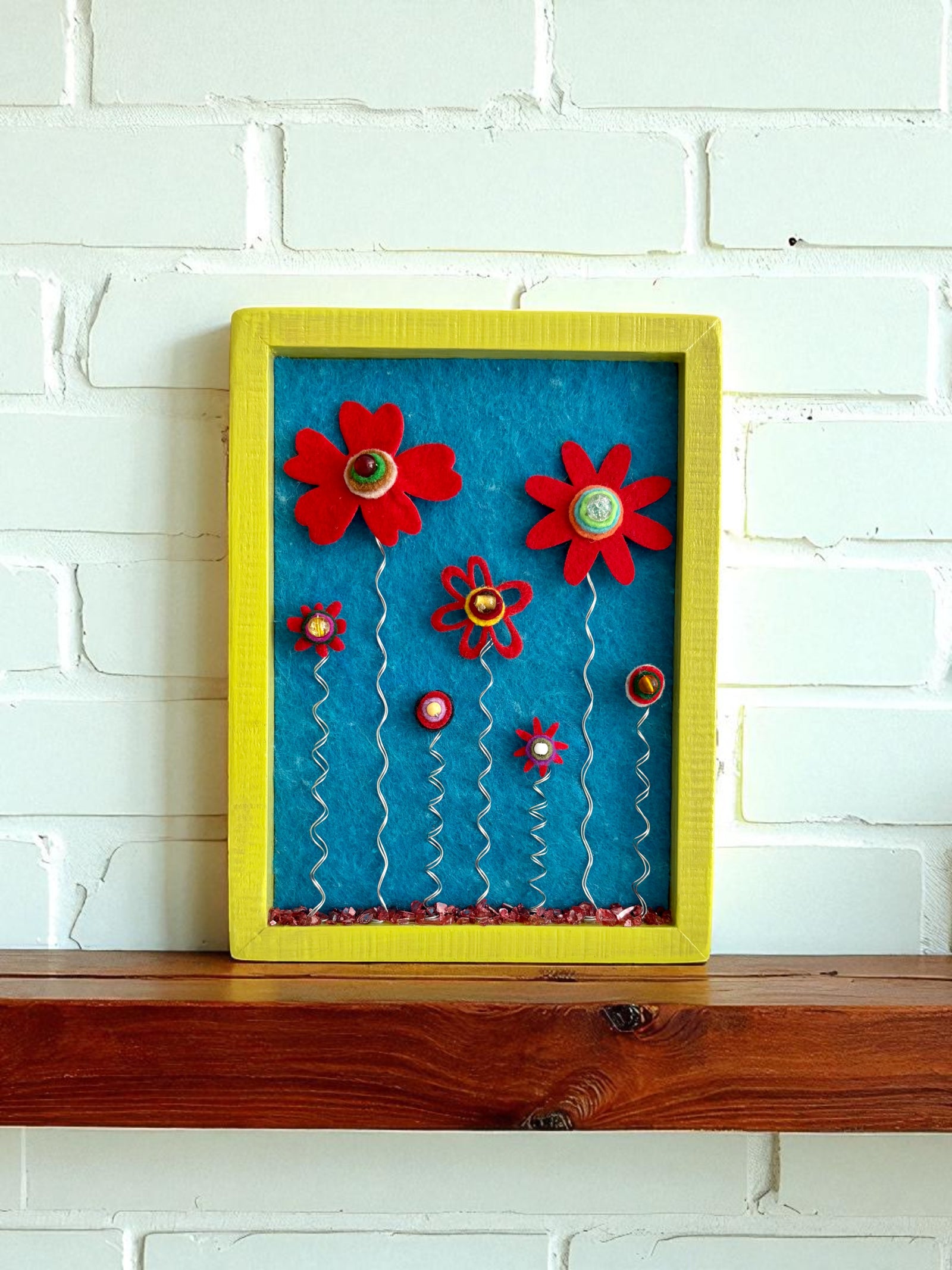 Bright Green Frame with Red Flowers