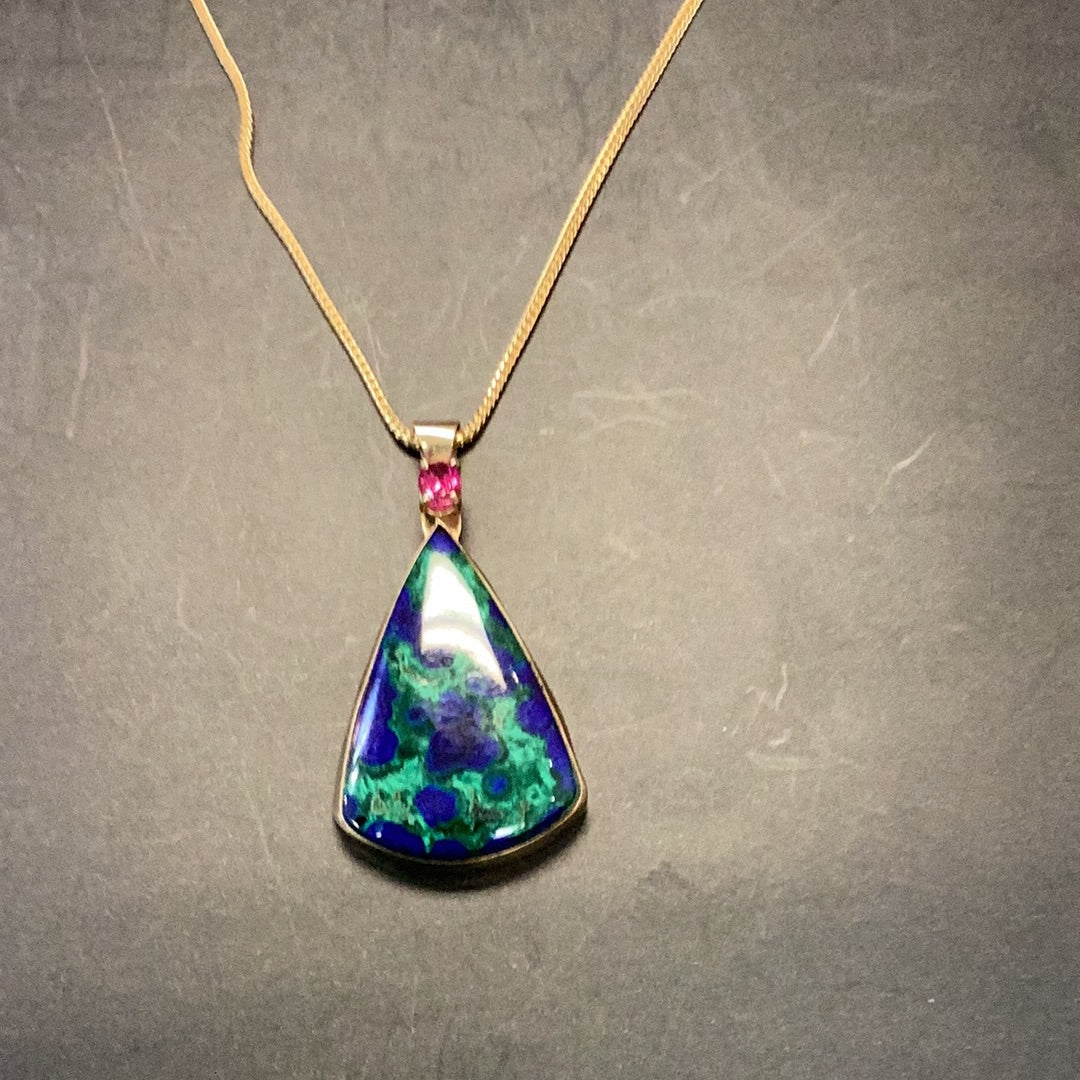 Necklace Aqualite & Malachite Tourmaline 14k