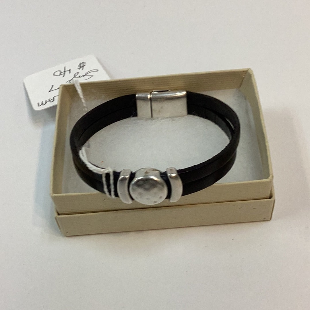 Leather Gemstone Bracelet--size 7