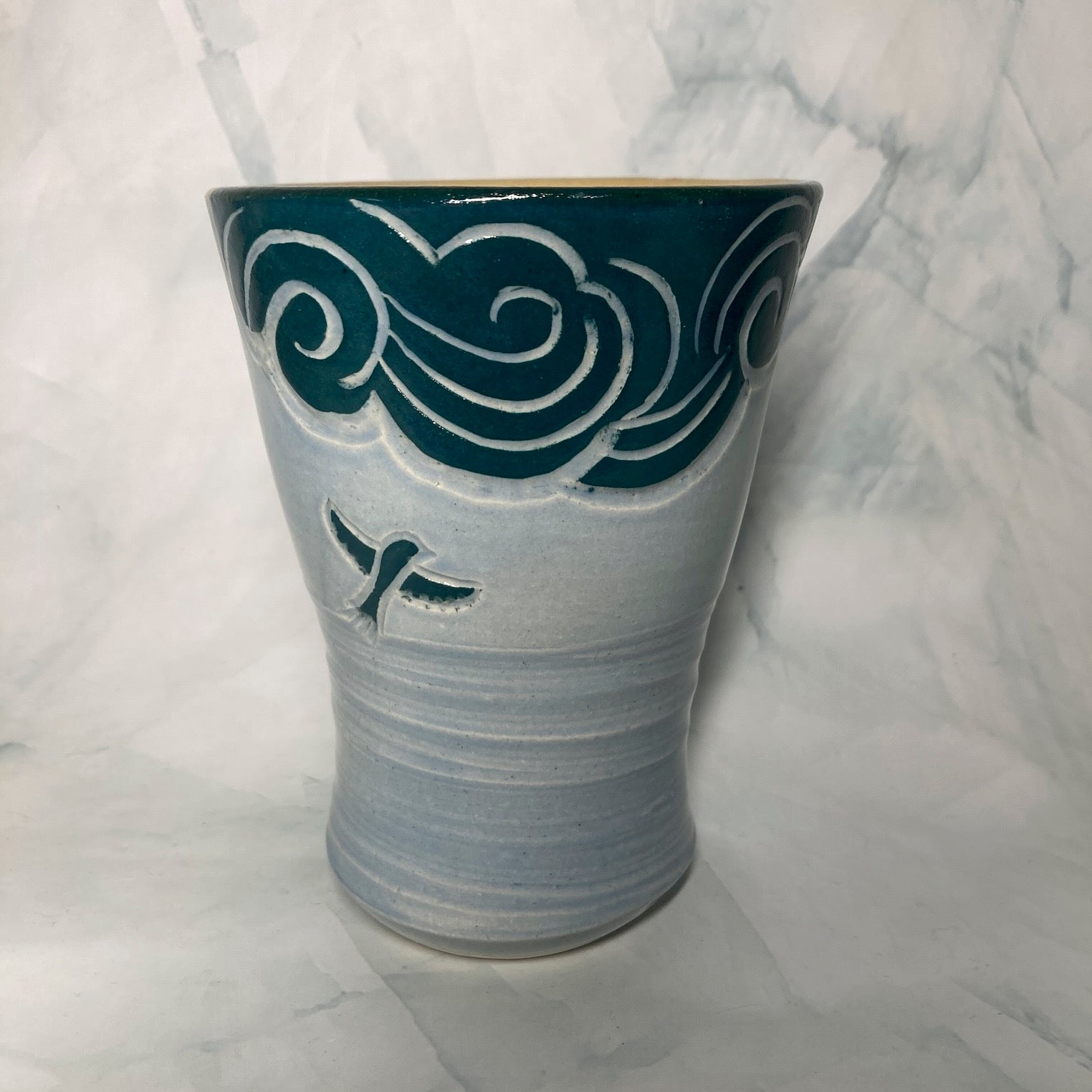 Ceramic pint glass_Skies_birds clouds