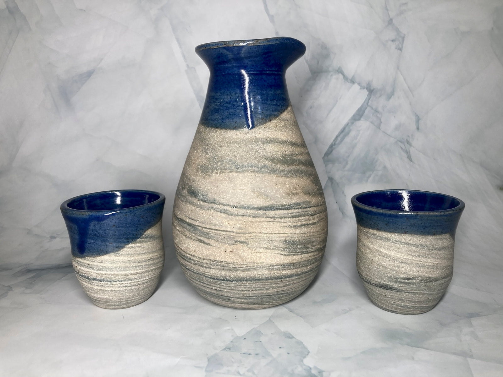 Ceramic sake set_Streams_blue swirl
