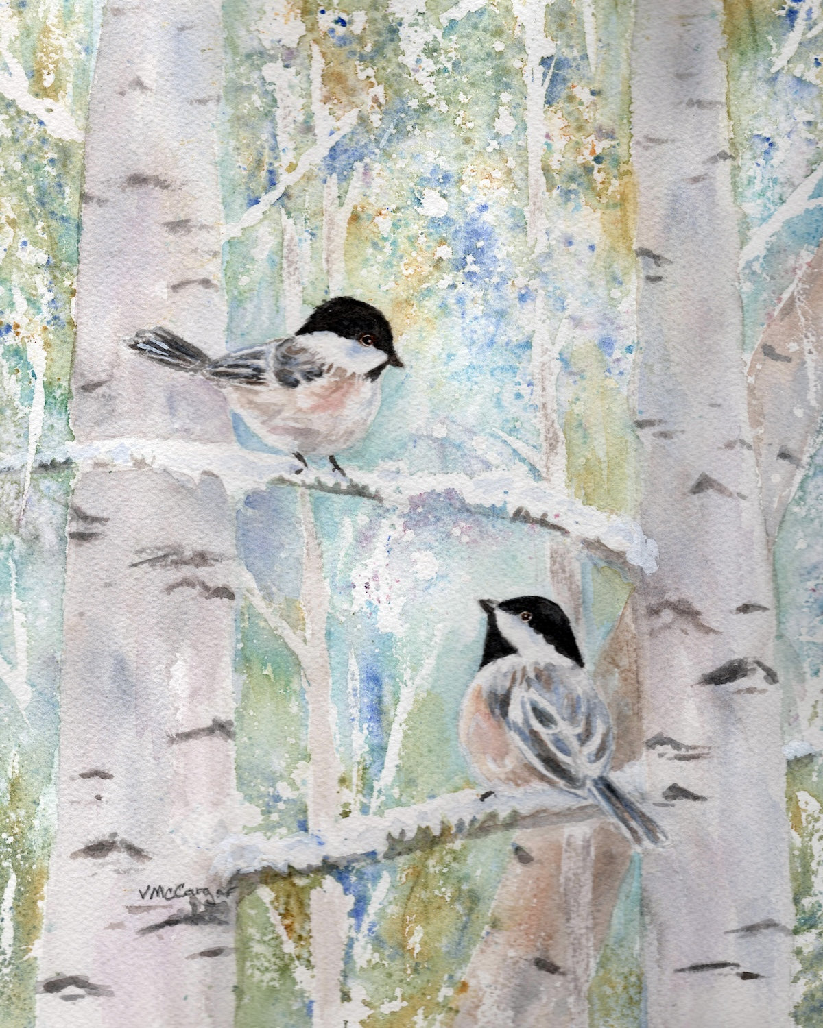 Chickadee Pair Snowy Aspen Trees-POD