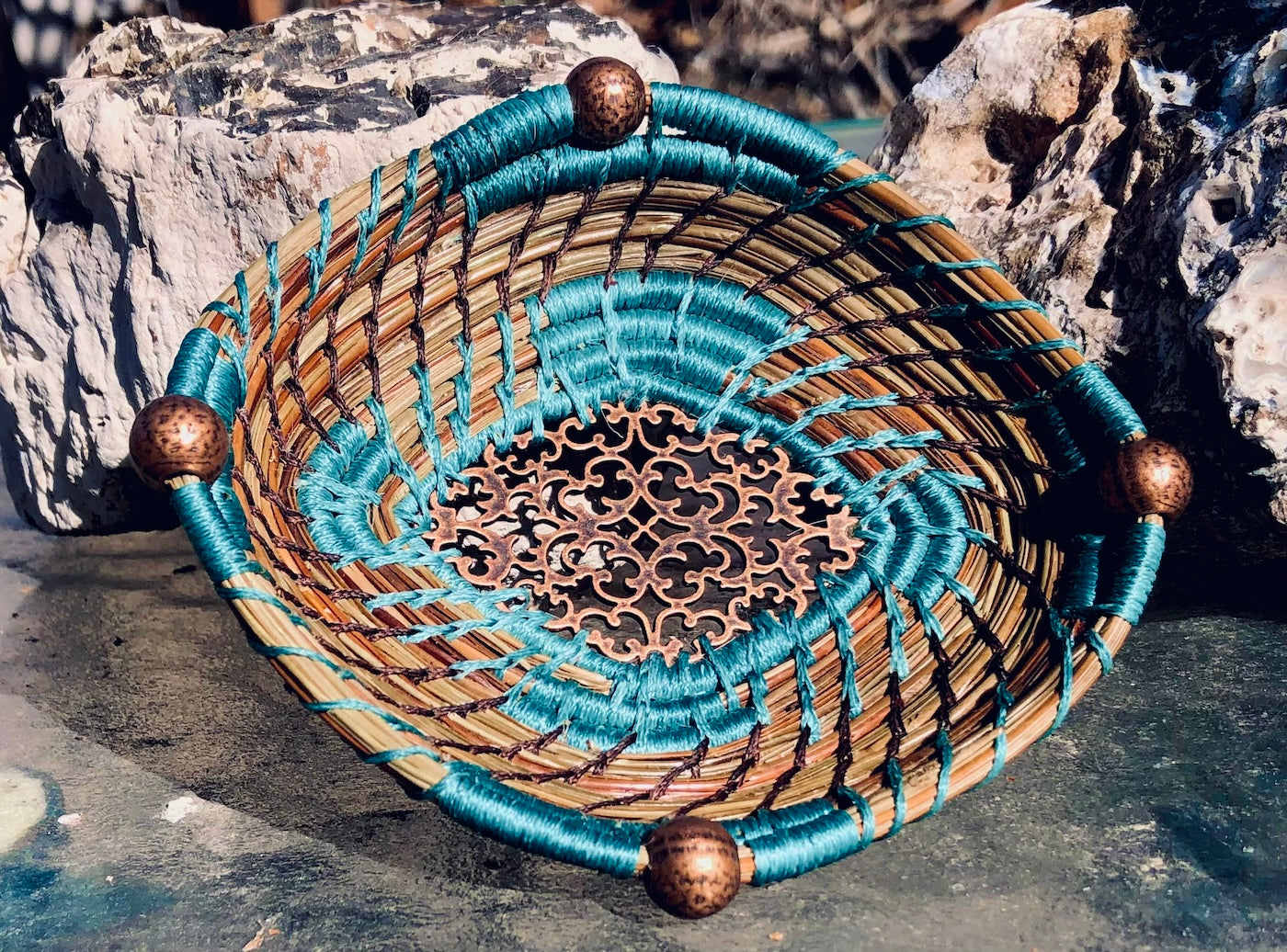 Copper Shallow Pine Needle Basket