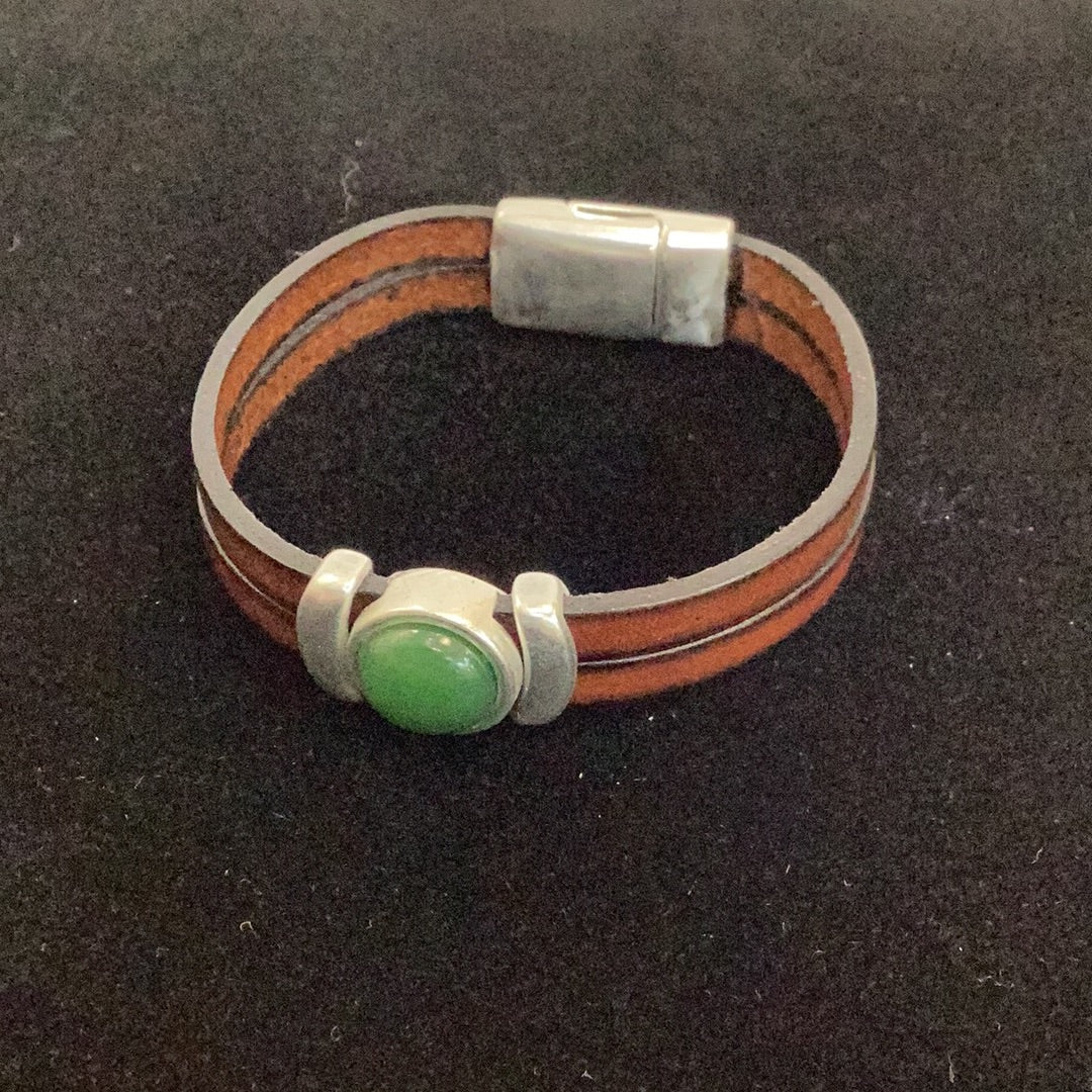 Leather Gemstone Bracelet--size 6