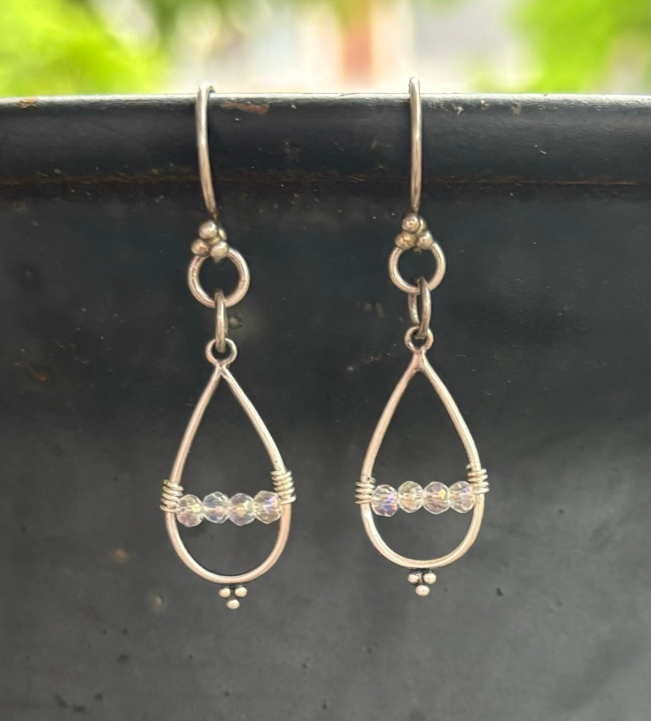 Dainty Crystal beaded Sterling Teardrop Earrings E36