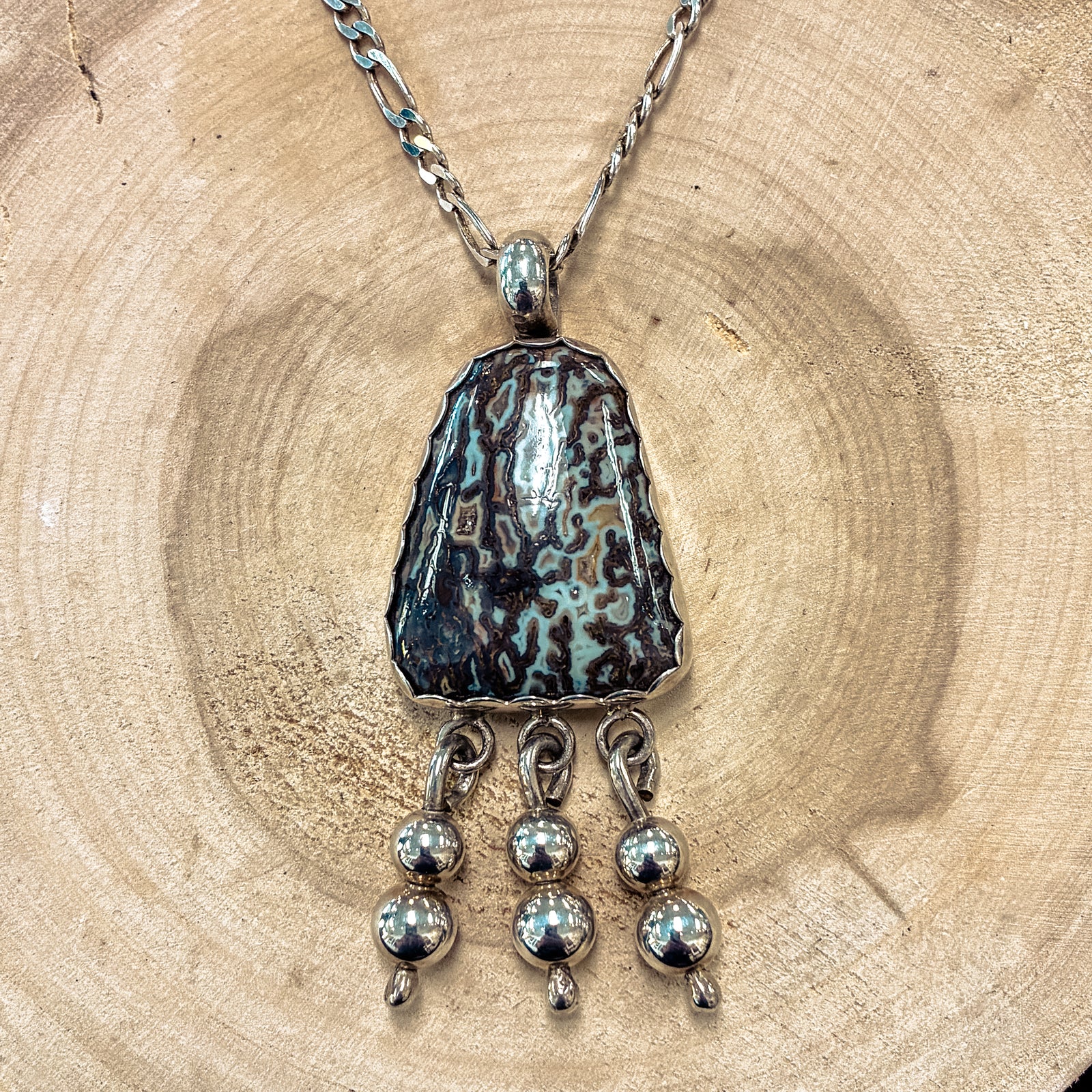 Dinosaur Bone & Sterling Pendant on Figaro Chain