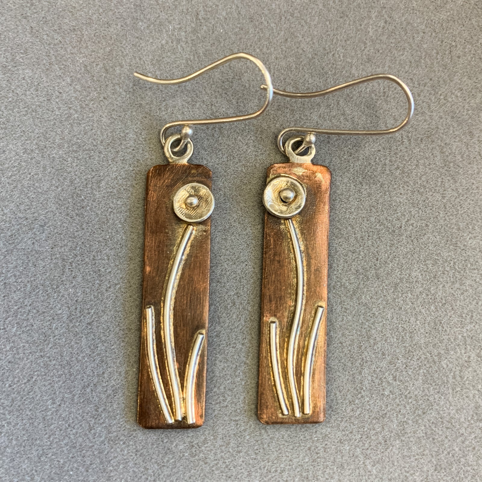 Mixed Metals Flower Earrings Rectangular