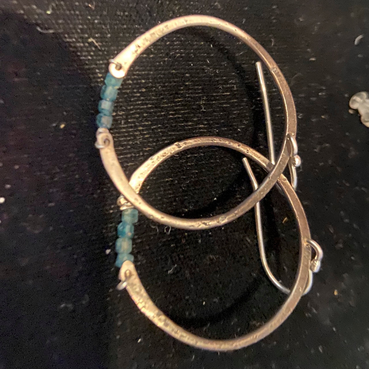 Earring - half hoop, green beads