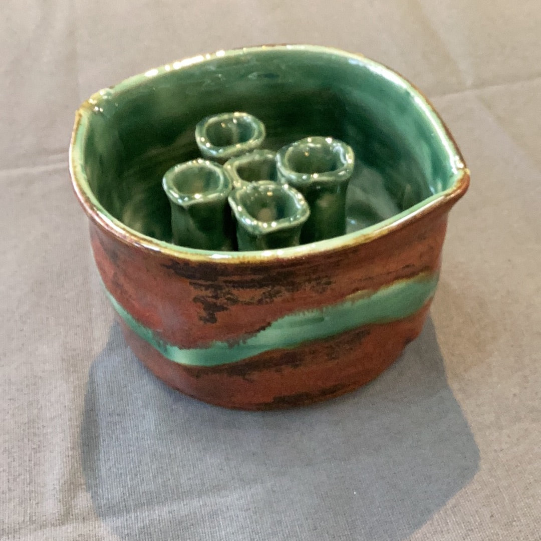 5 stem vase green/blue copper