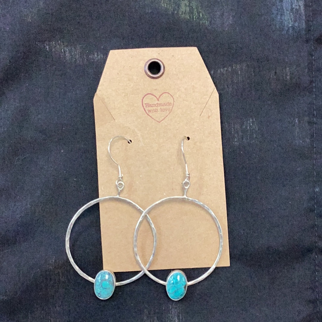 Turquoise and silver hoop earrings