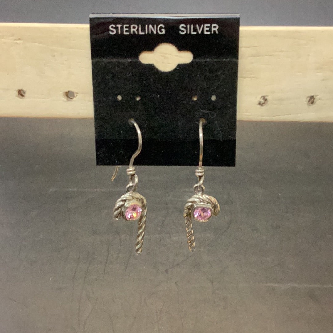 Earrings Candy Cane with pink stone