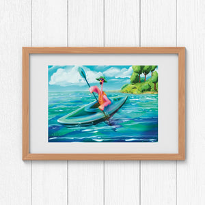 Flamingo Kayaking Mini Print