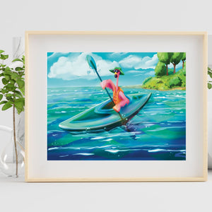 Flamingo Kayaking Mini Print