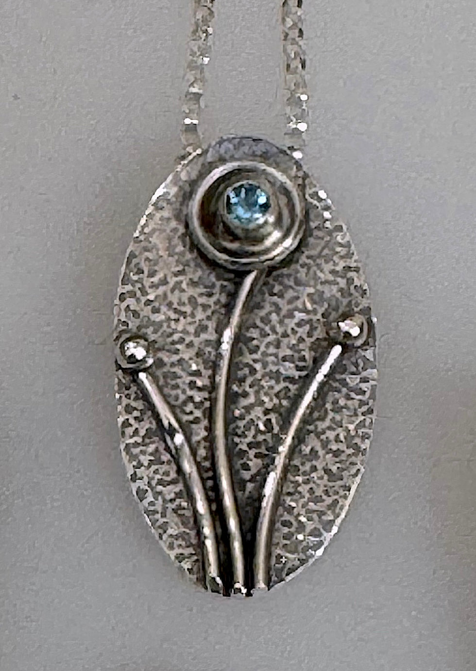 Flower Blue Topaz Oval Pendant