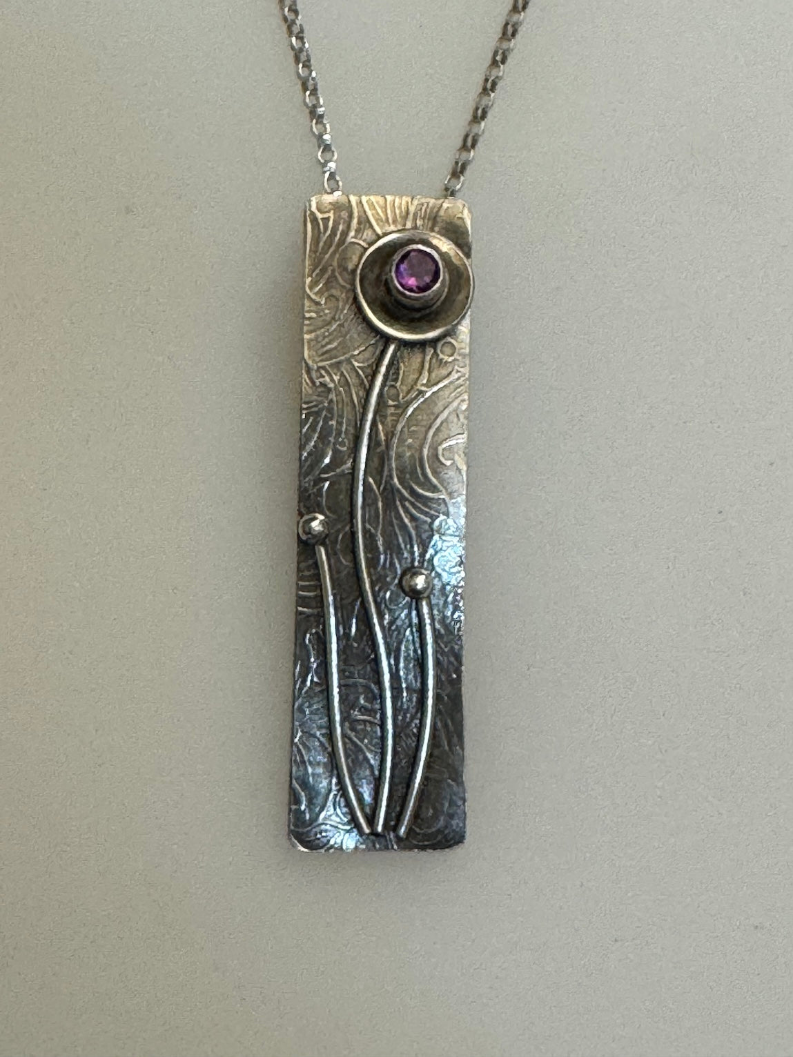 Flower with Amethyst Rectangle Pendant