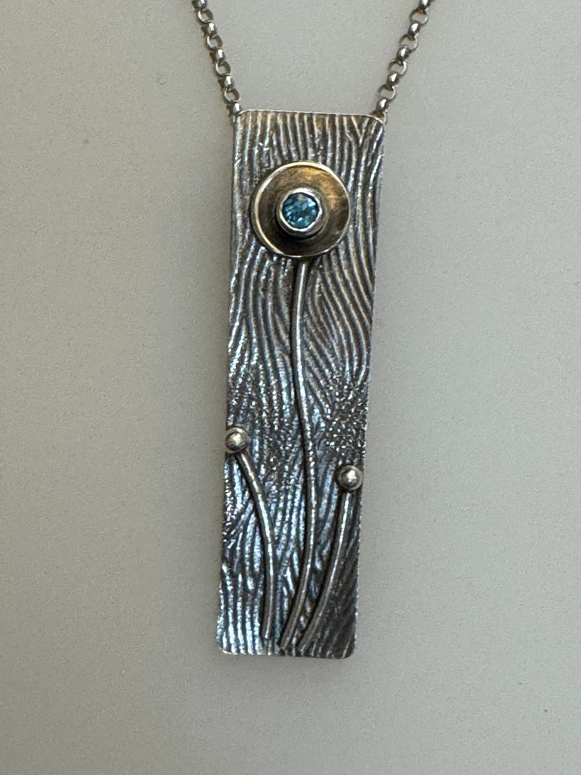 Flower with Blue Topaz Rectangle Pendant