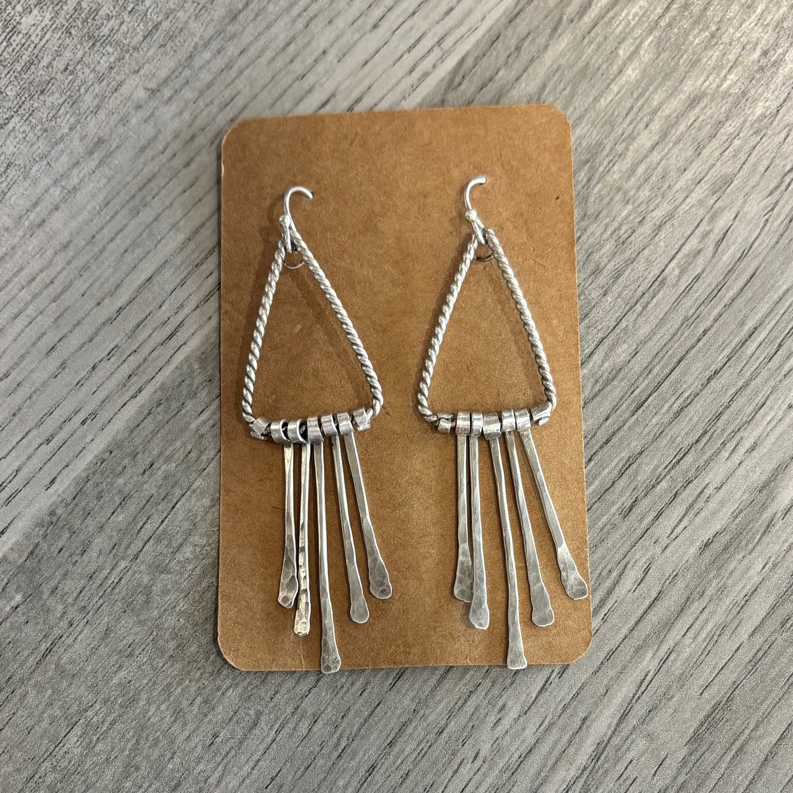 Triangle Fringe Silver Earrings