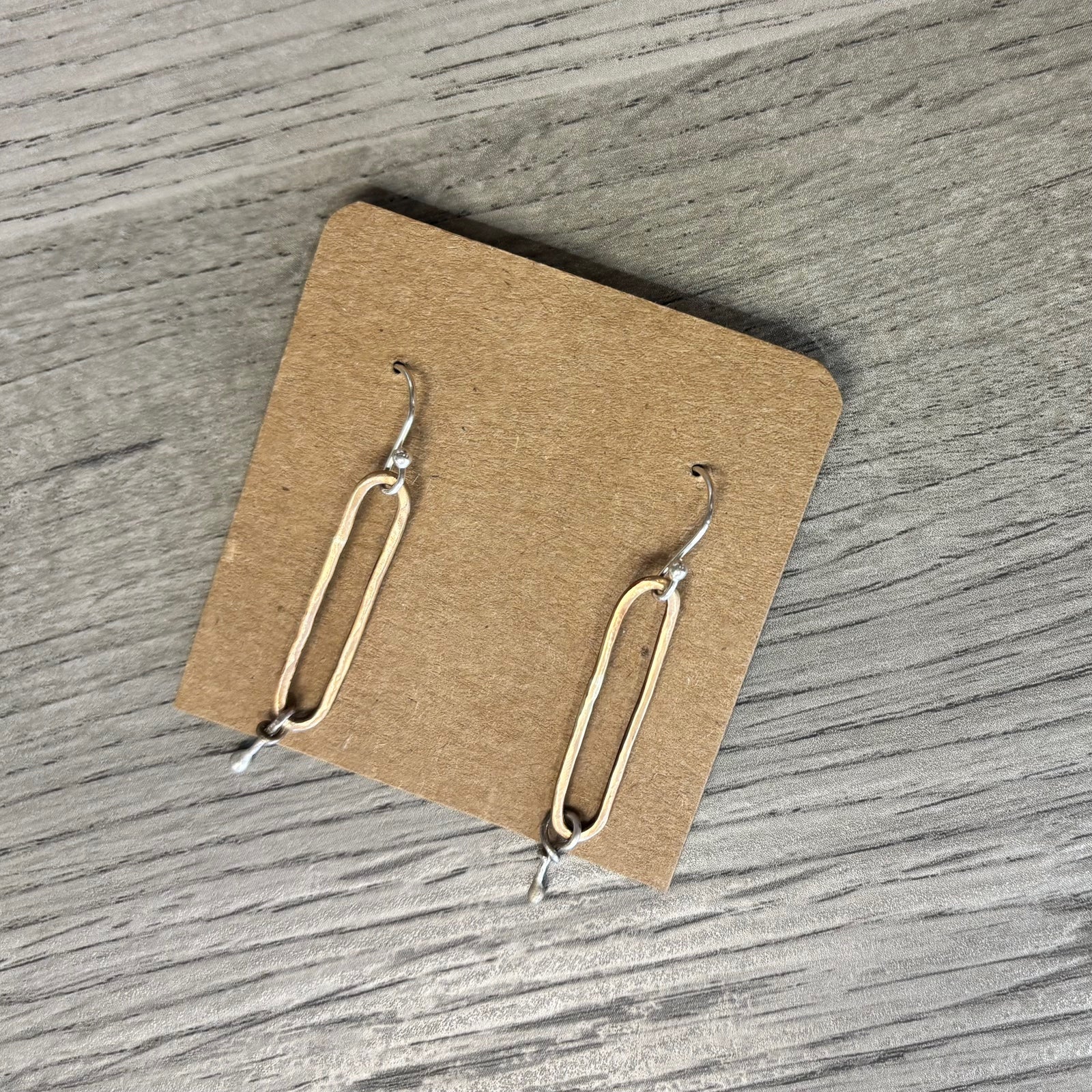 Long Oval Bronze Hoop & Silver Earrings