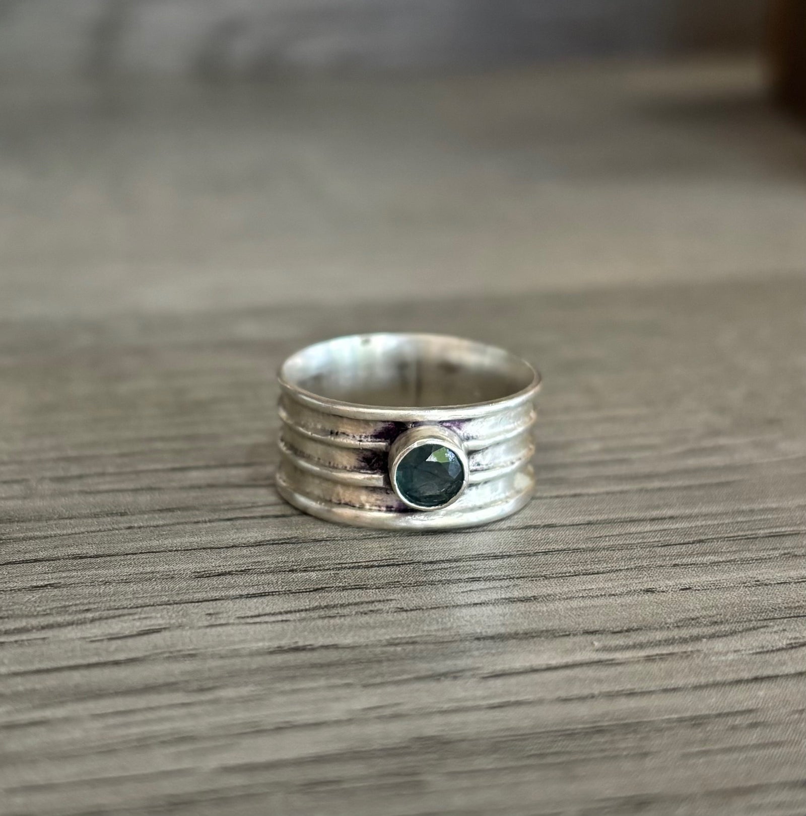 Blue Green Montana Sapphire & Sterling Ring Size 7