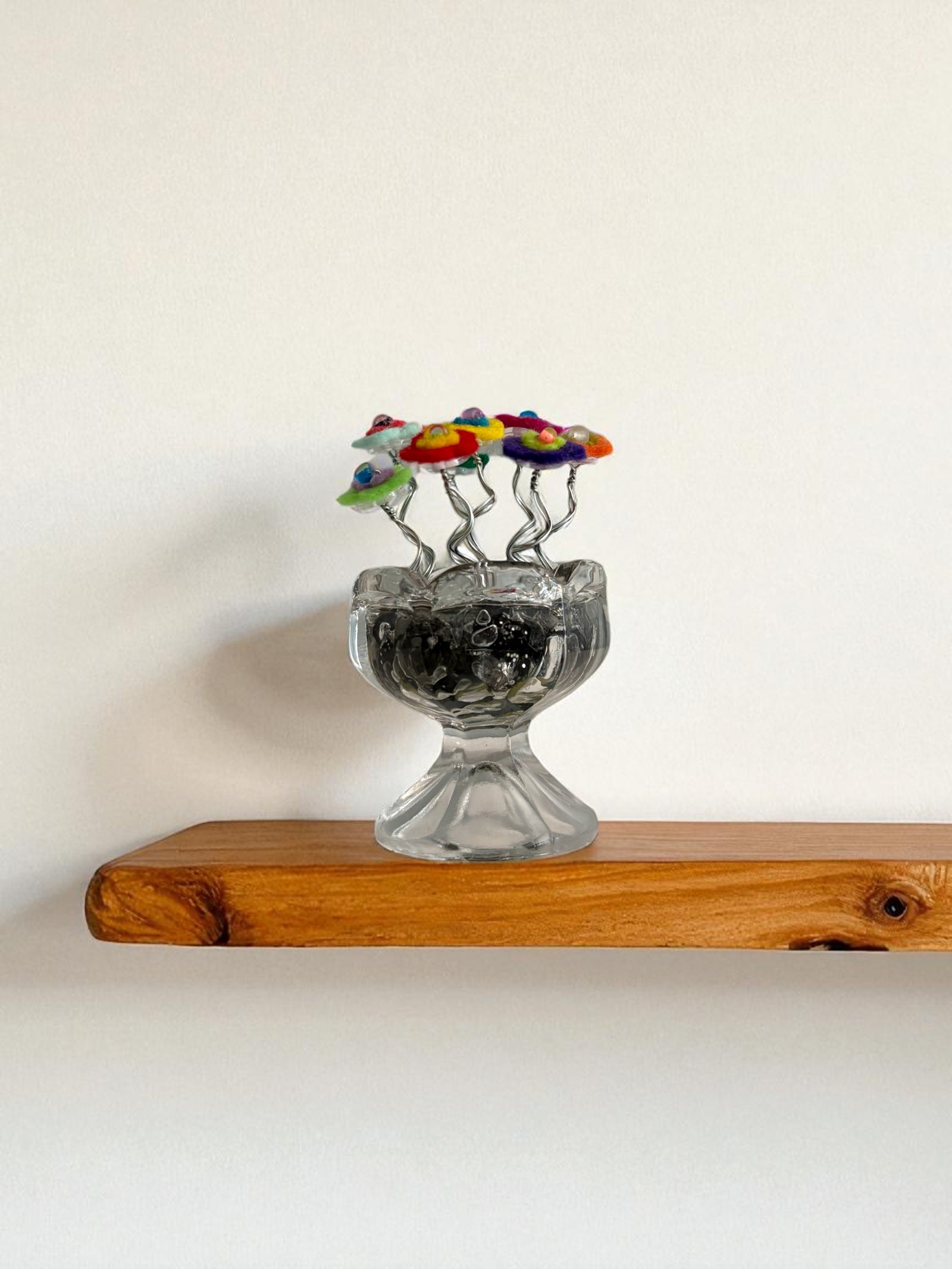 Glass Vase with 8 Multi Colored Flowers