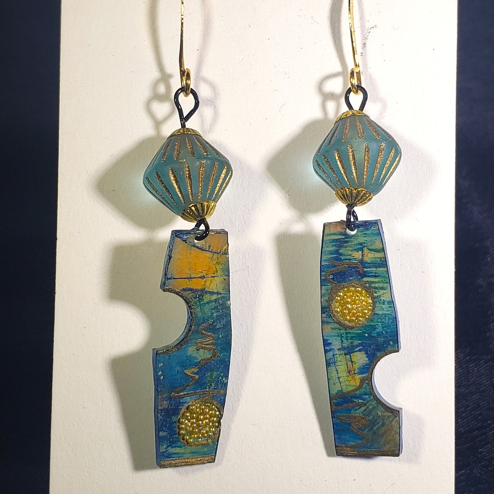 Gold and Blue See thru earrings