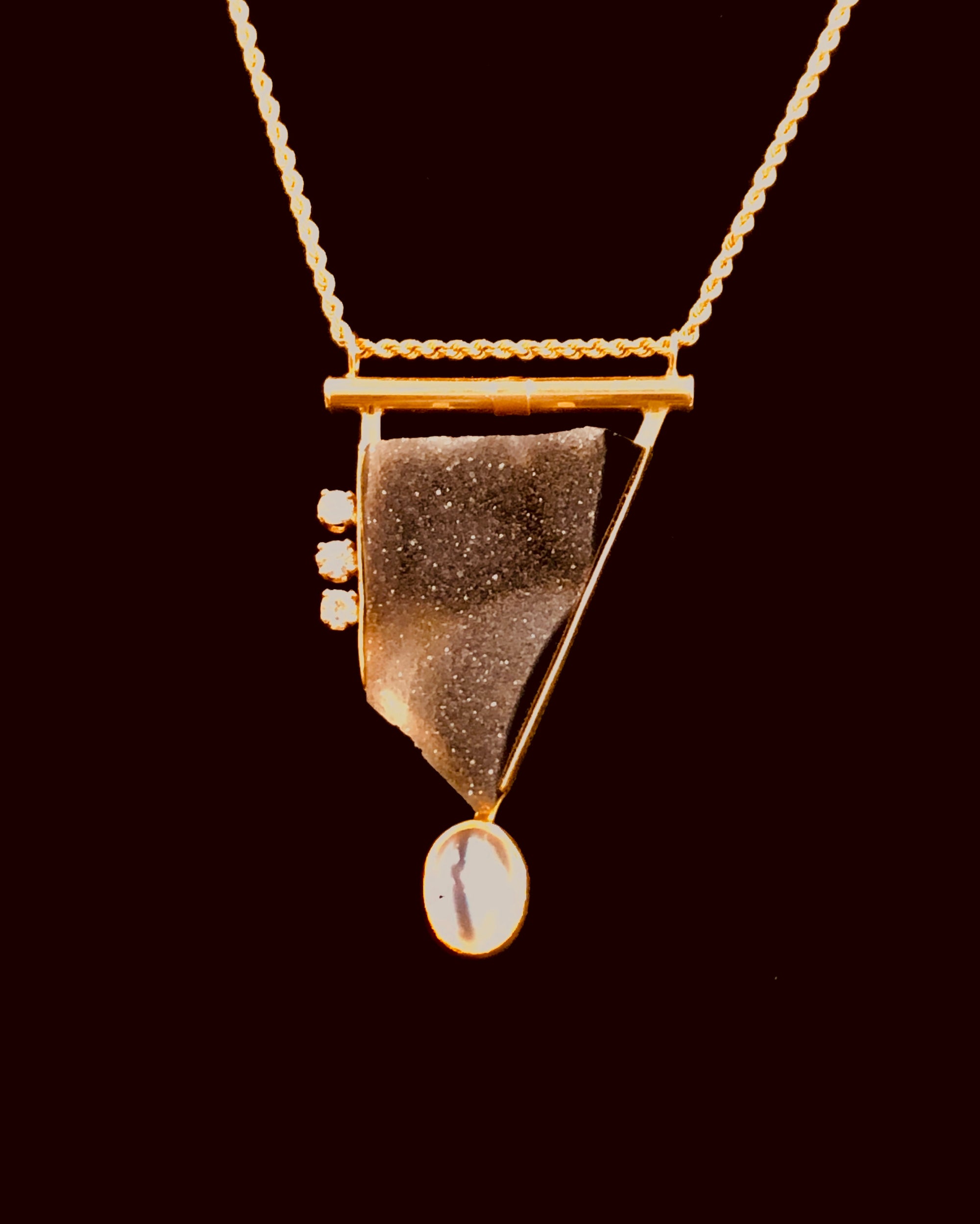 Gold and Black Druzy/Diamond Necklace