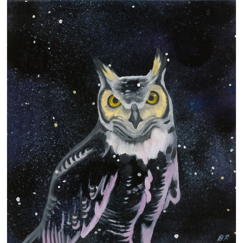 Matted Celestial Great Horned Owl Print