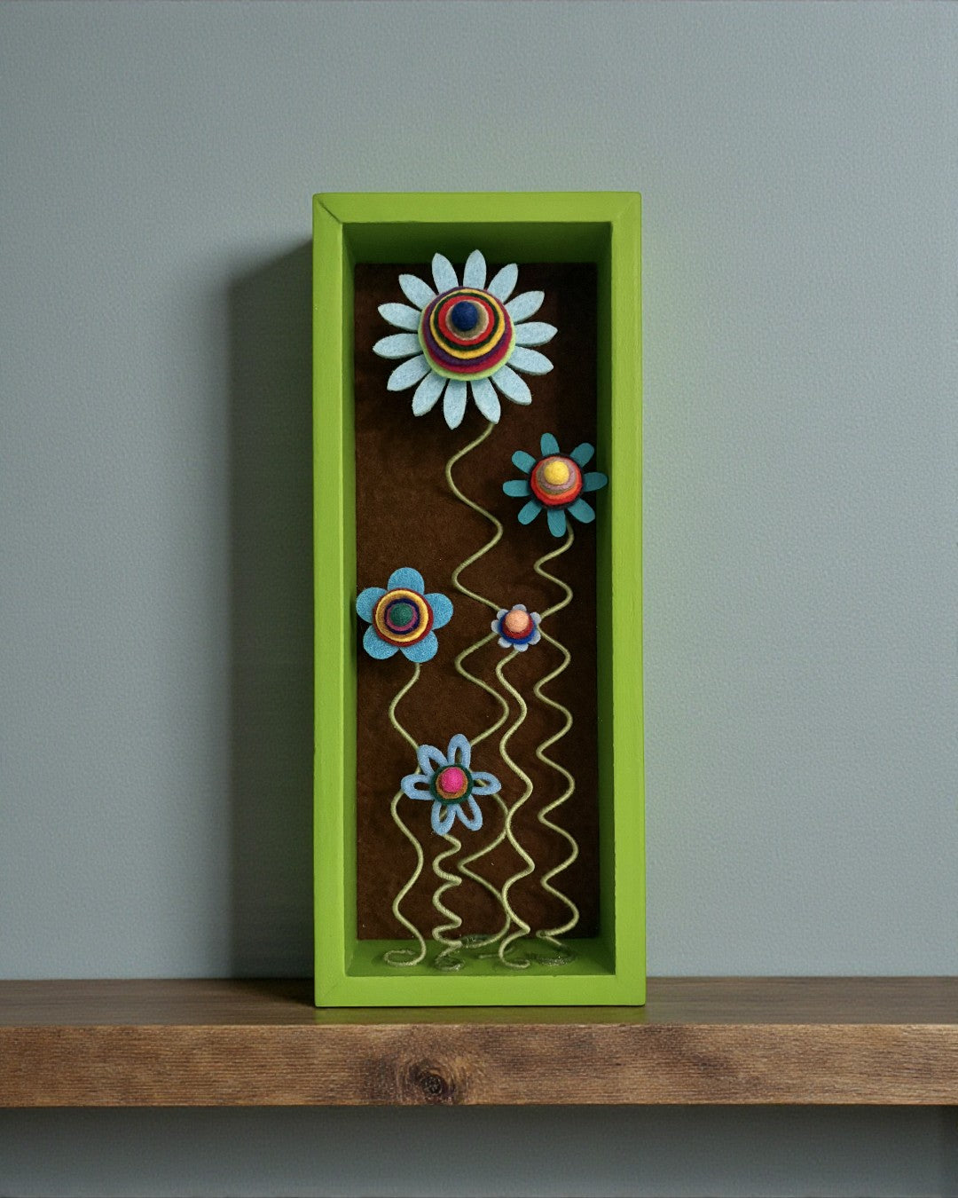 Green Frame with 5 Blue Flowers