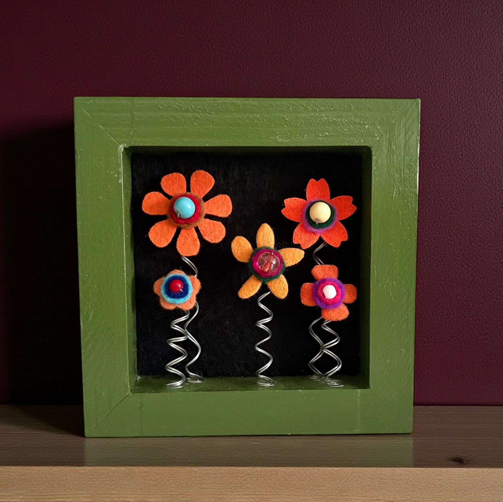 Green Frame with 5 Orange Flowers