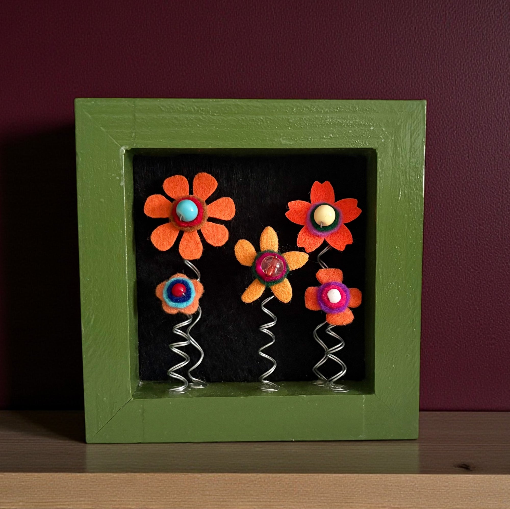 Green Frame with 5 Orange Flowers