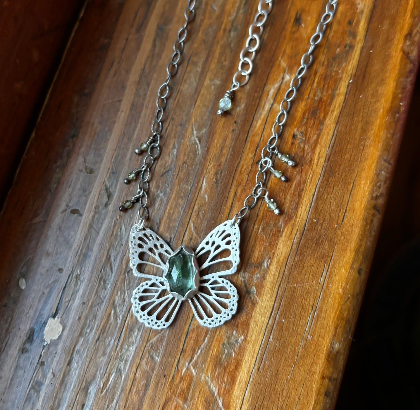 Green Tourmaline Butterfly Necklace J25