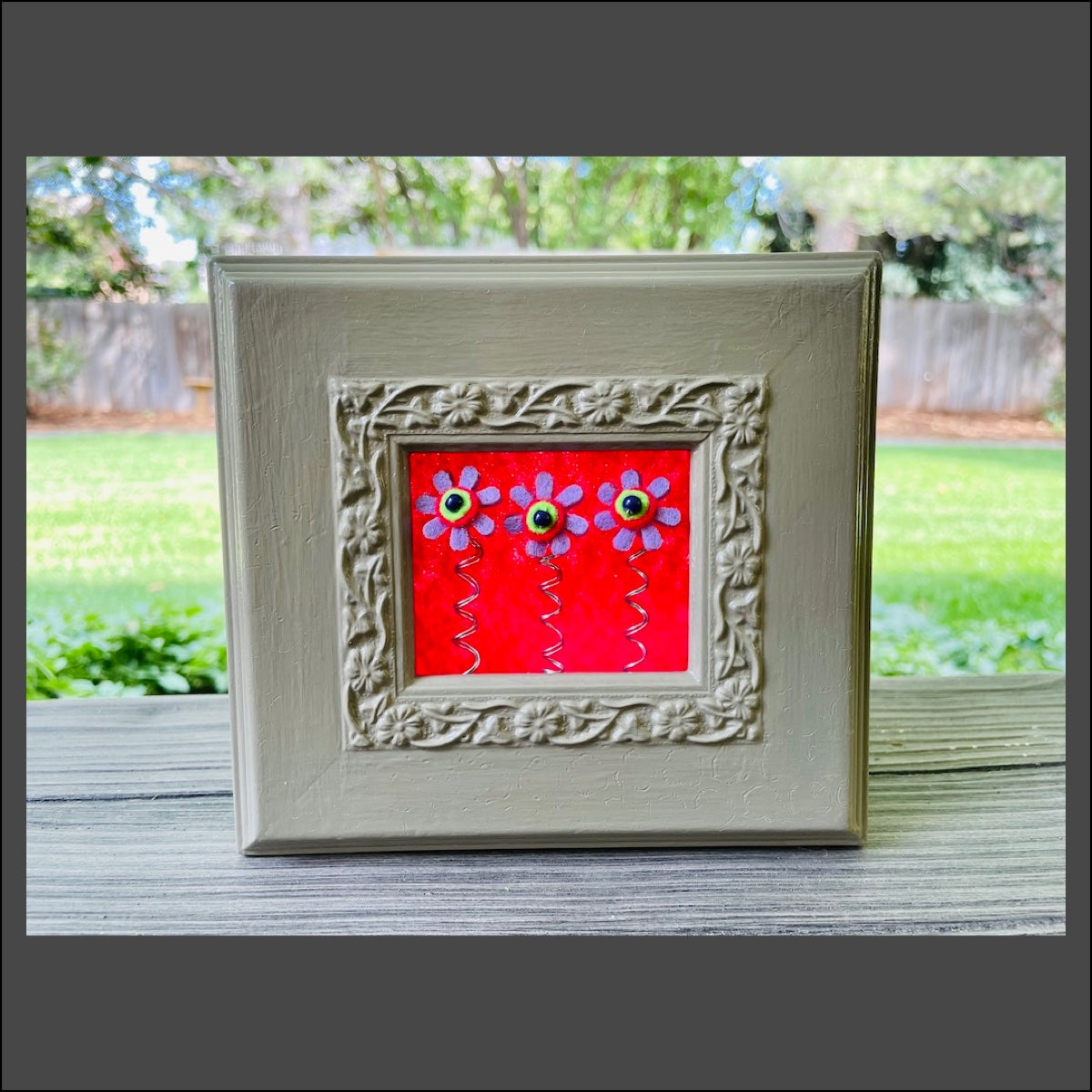 Gray Frame with 3 Purple Flowers