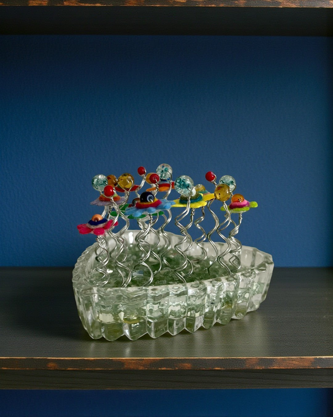 Heart Vase with 9 Colorful Flowers