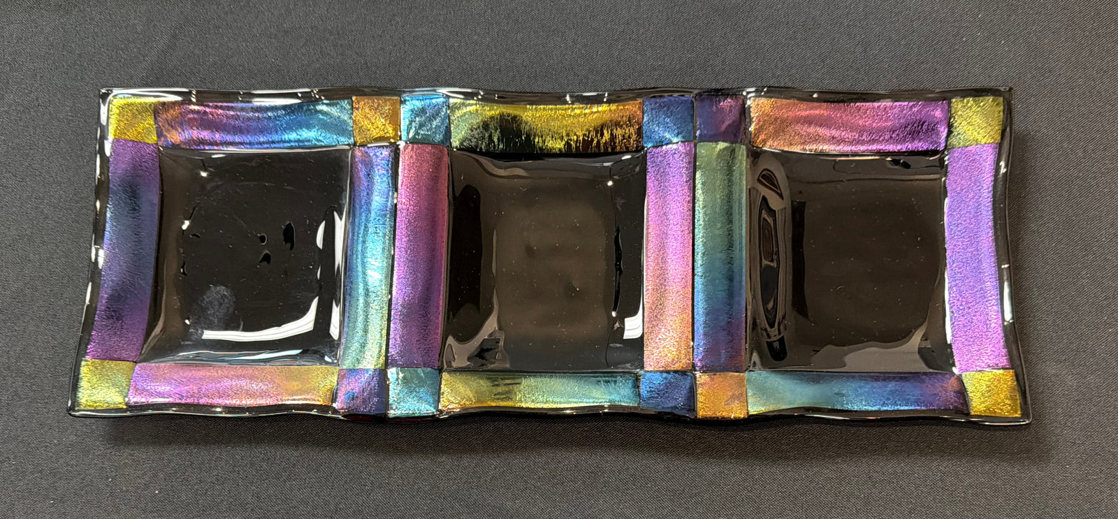 Iridescent Jewels Glass Sectional Dish