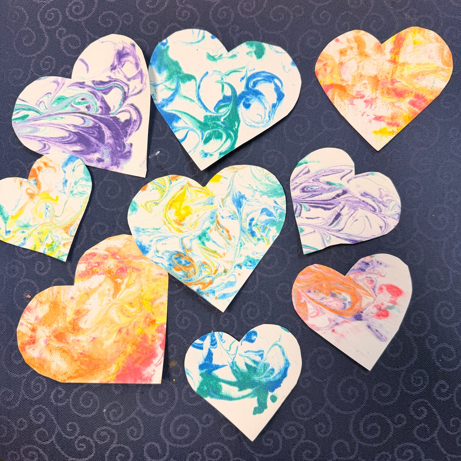 Marbling Hearts Valentine Pop-In Project Sat. 2.14.26 anytime 10:30A to 12:30 P