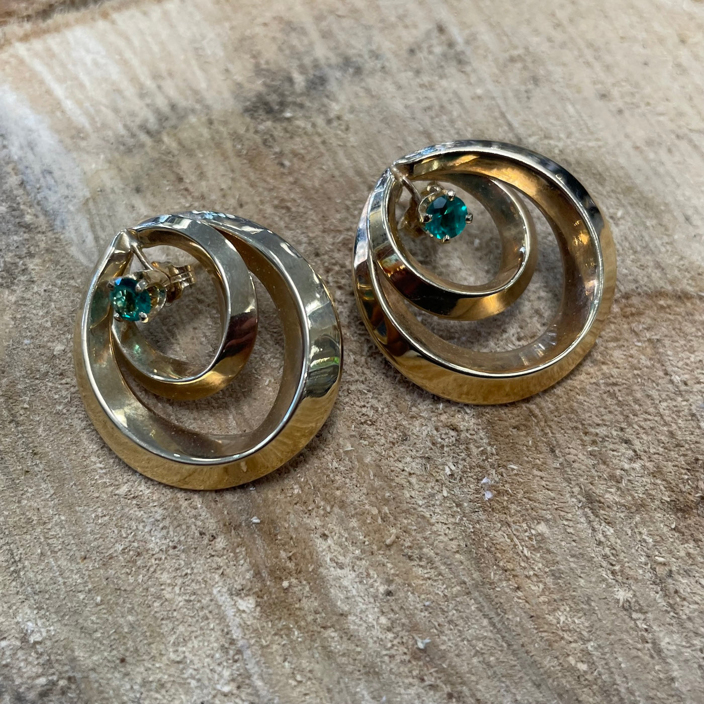 Imitation Emerald and Gold Earrings