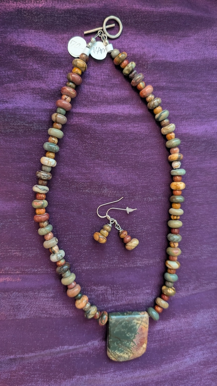 Jasper Necklace with pendant and earrings